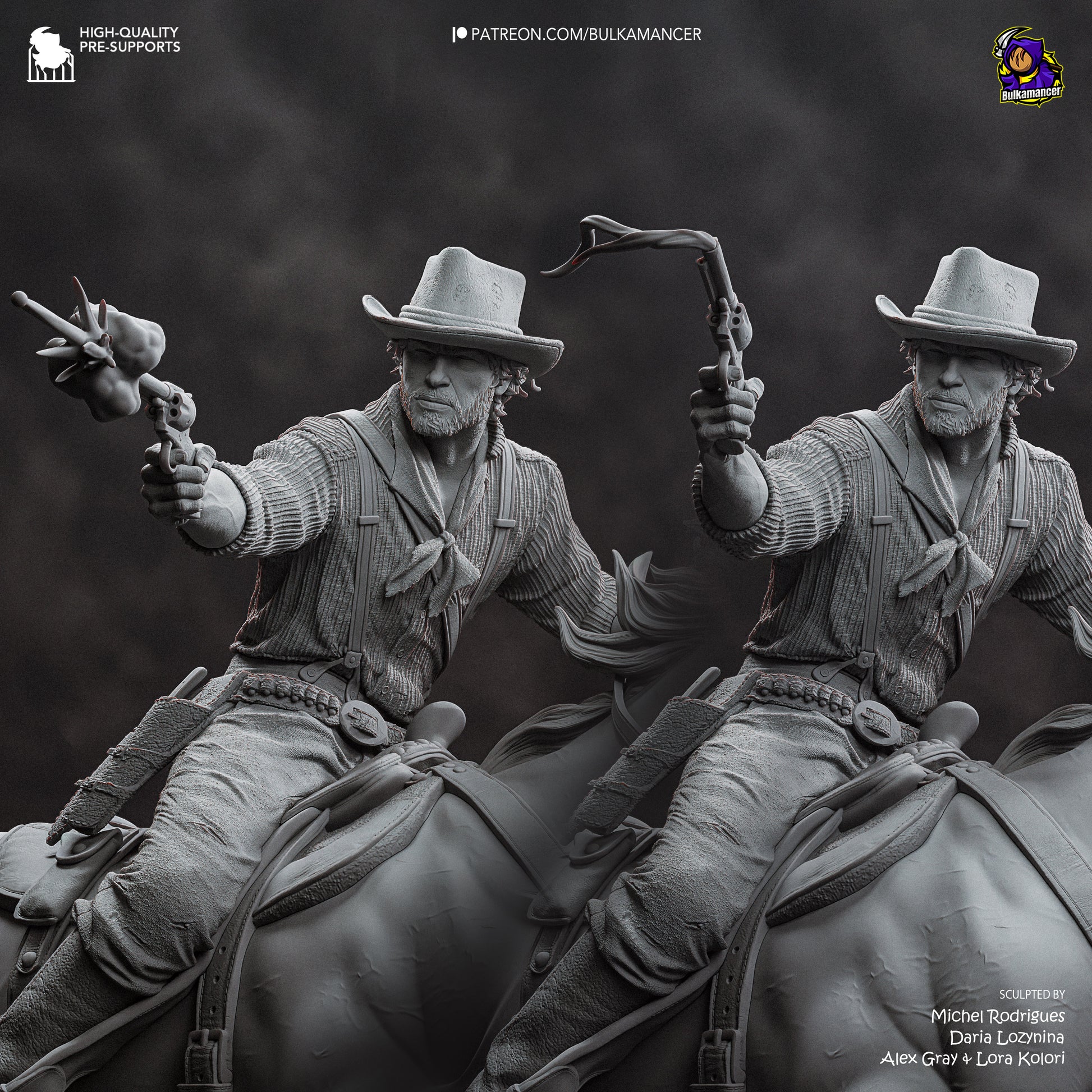 Gray resin garage kit figure of One More Score by Tattles Told 3D, featuring detailed sculpting from Bulkamancer Sculpts.