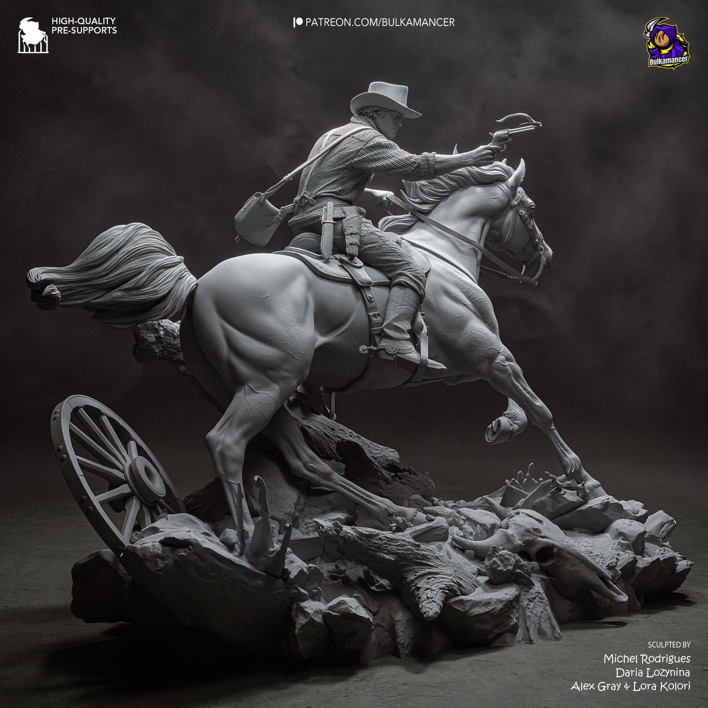 Grey resin garage kit figure of One More Score by Tattles Told 3D, featuring detailed sculpting from the Bulkamancer series.