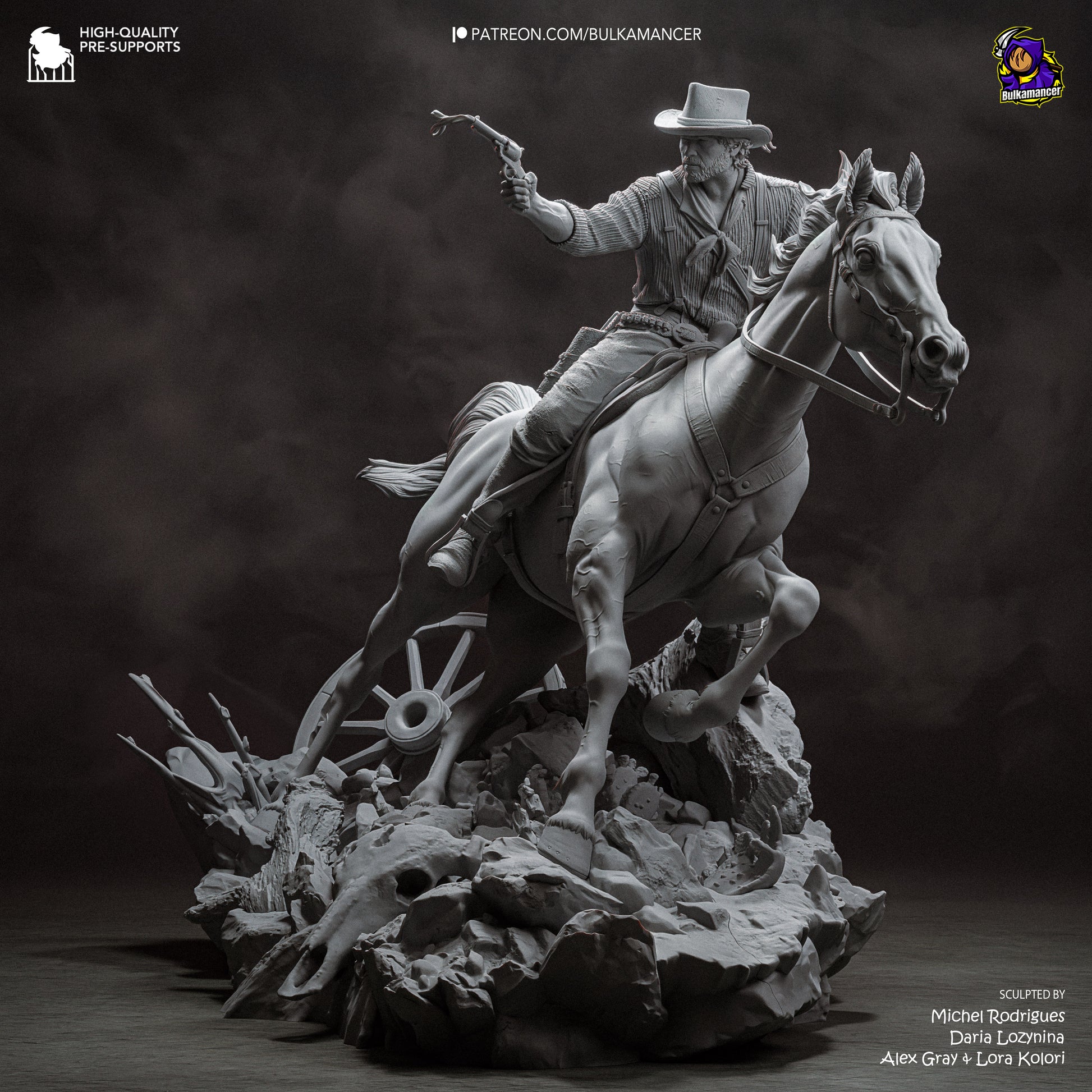 Resin garage kit figure of One More Score by Bulkamancer Sculpts, detailed grey model from Tattles Told 3D.