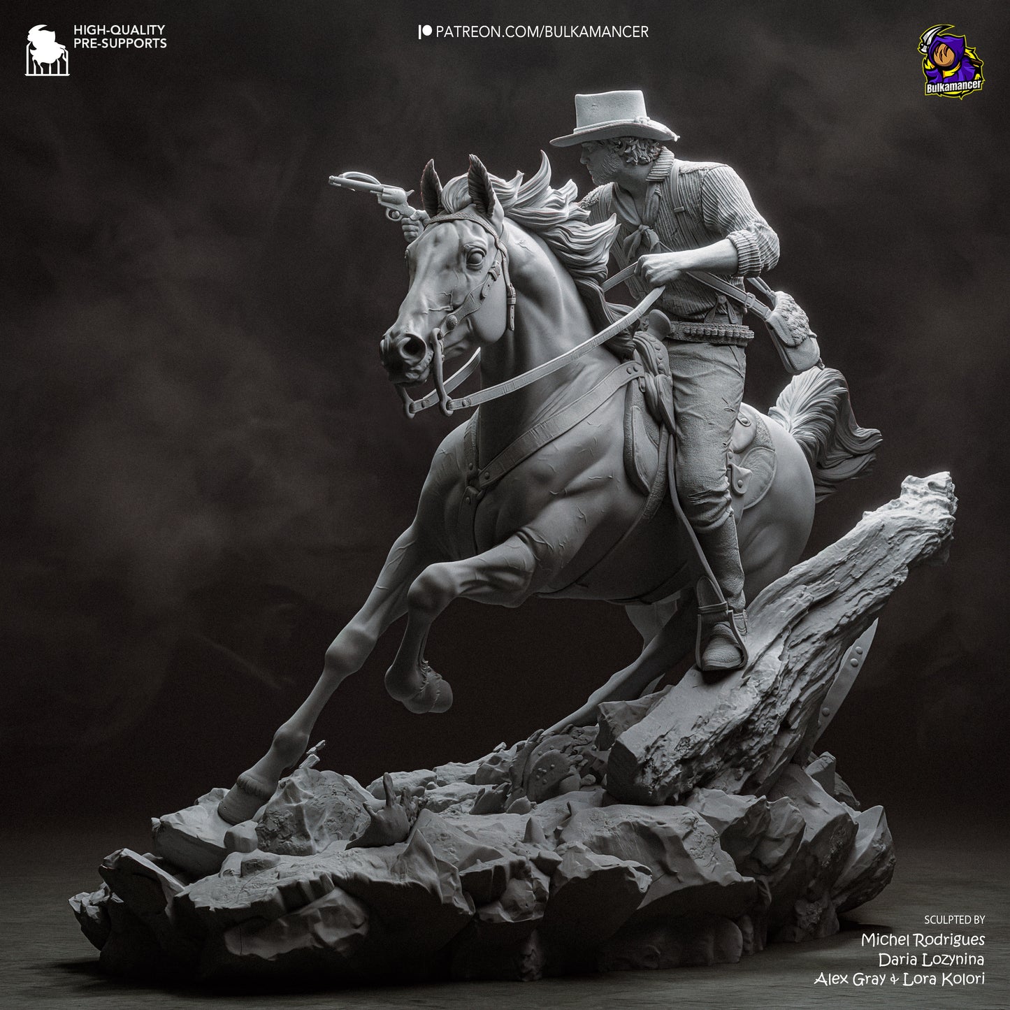 Grey Resin Garage Kit figure of One More Score by Tattles Told 3D, featuring detailed sculpting and a dynamic pose.