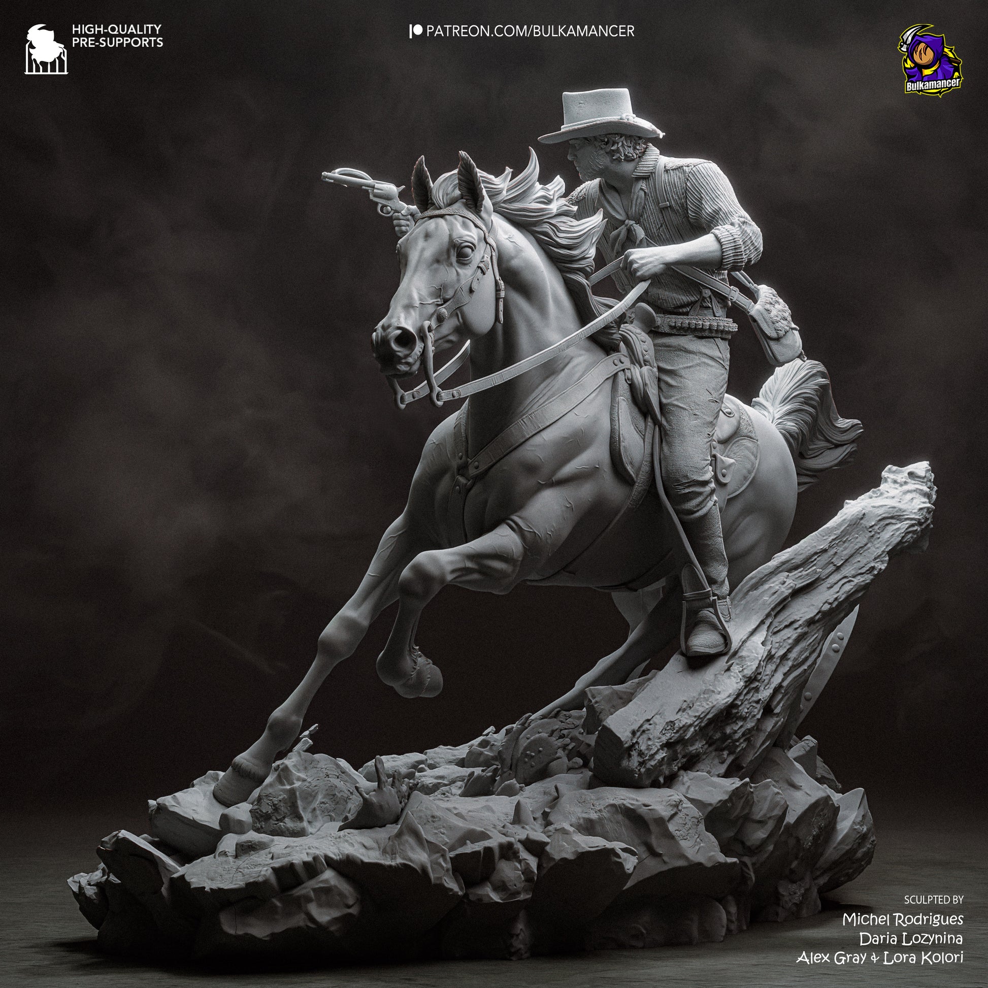Grey Resin Garage Kit figure of One More Score by Tattles Told 3D, featuring detailed sculpting and a dynamic pose.