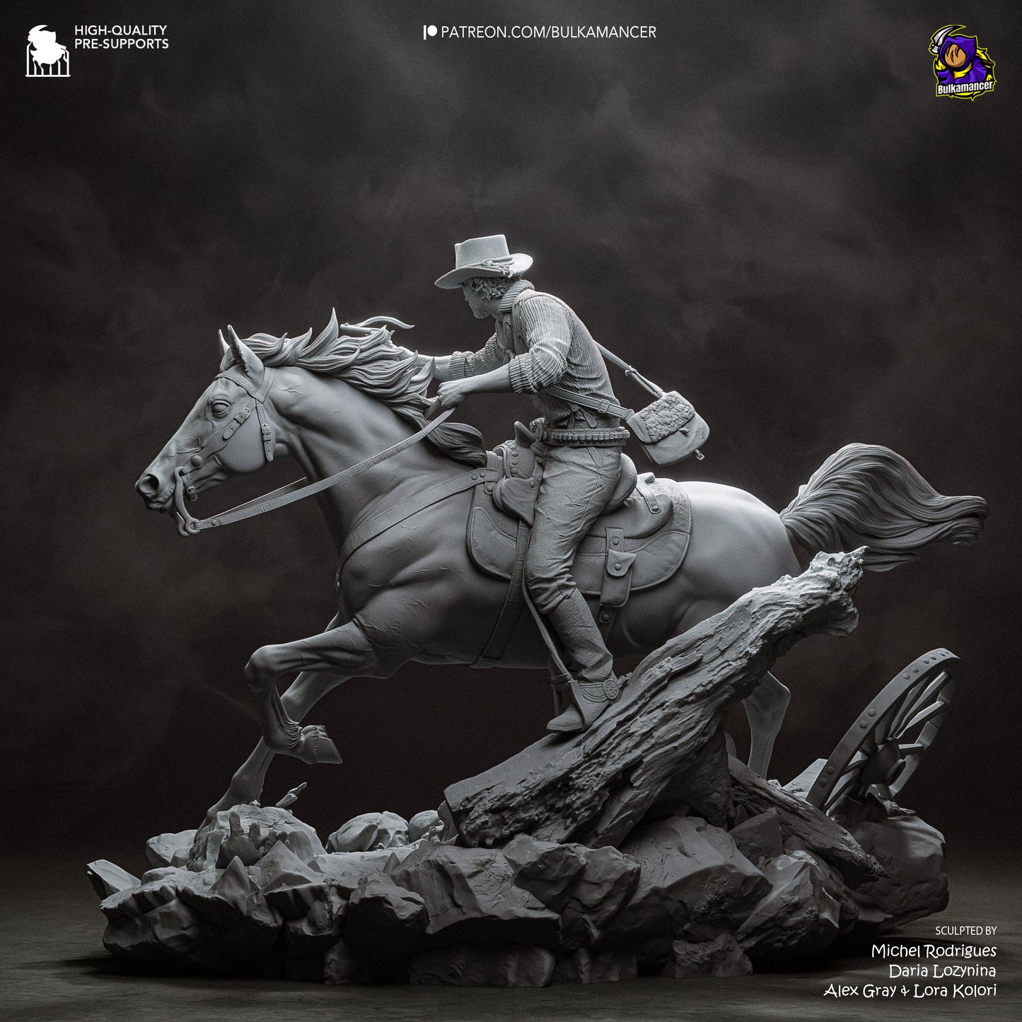 Gray resin garage kit figure of One More Score by Tattles Told 3D, featuring detailed sculpting and a dynamic pose.