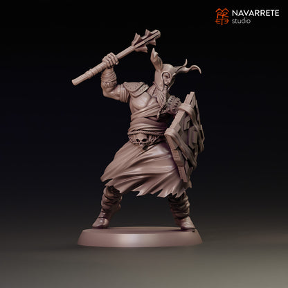 Tattles Told 3D Army of Dorn-Khaz Infantry Warband miniature from Navarrete Studio, showing detailed armored soldiers in pose1.