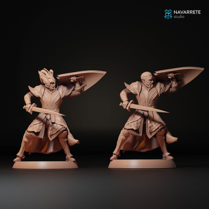 Army of the Golden Swan Infantry Warband miniature by Tattles Told 3D, showing detailed soldier figures in dynamic poses.