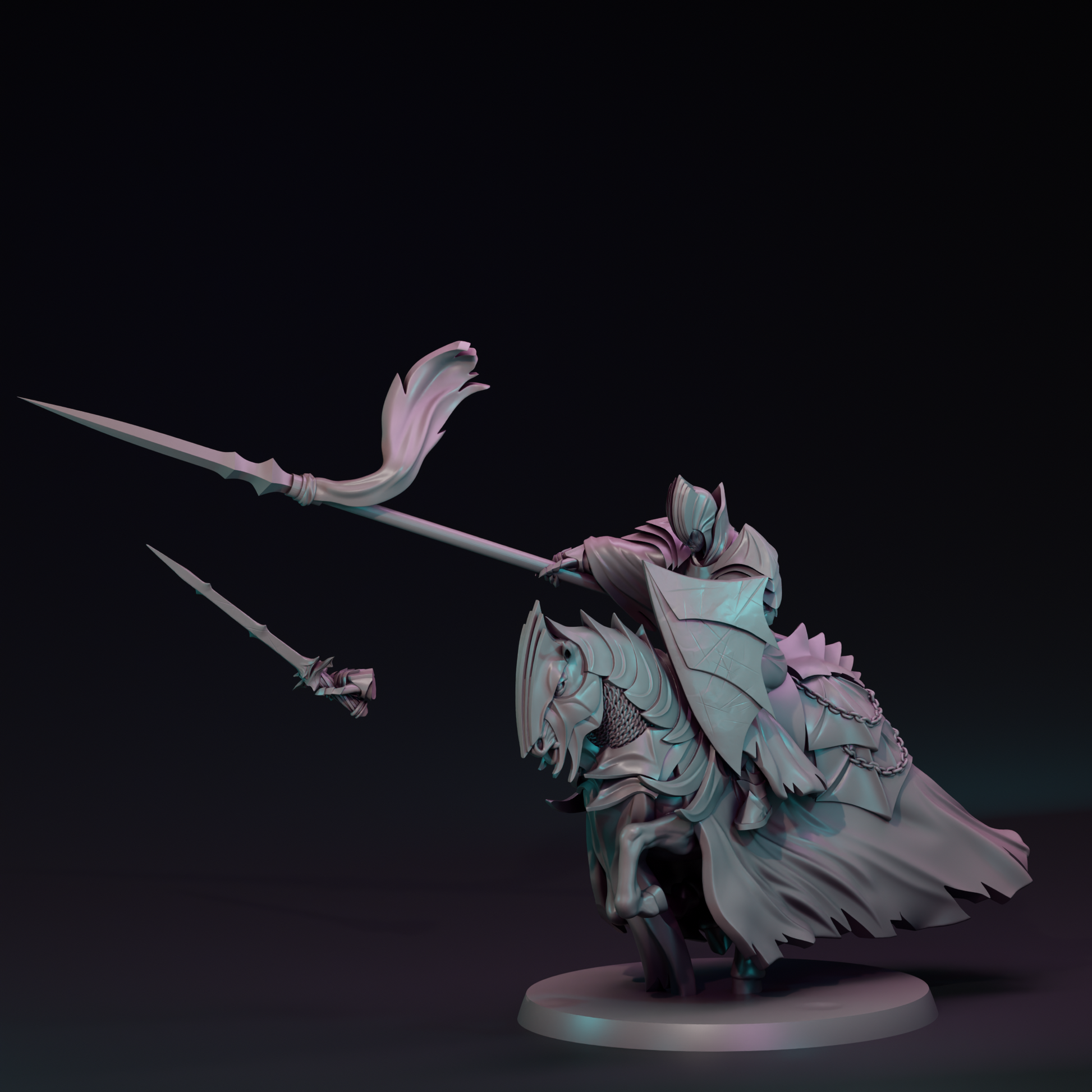 Shadowborn Knights Cavalry Warband miniature by Tattles Told 3D, featuring detailed knights in armor on horseback for tabletop gaming.