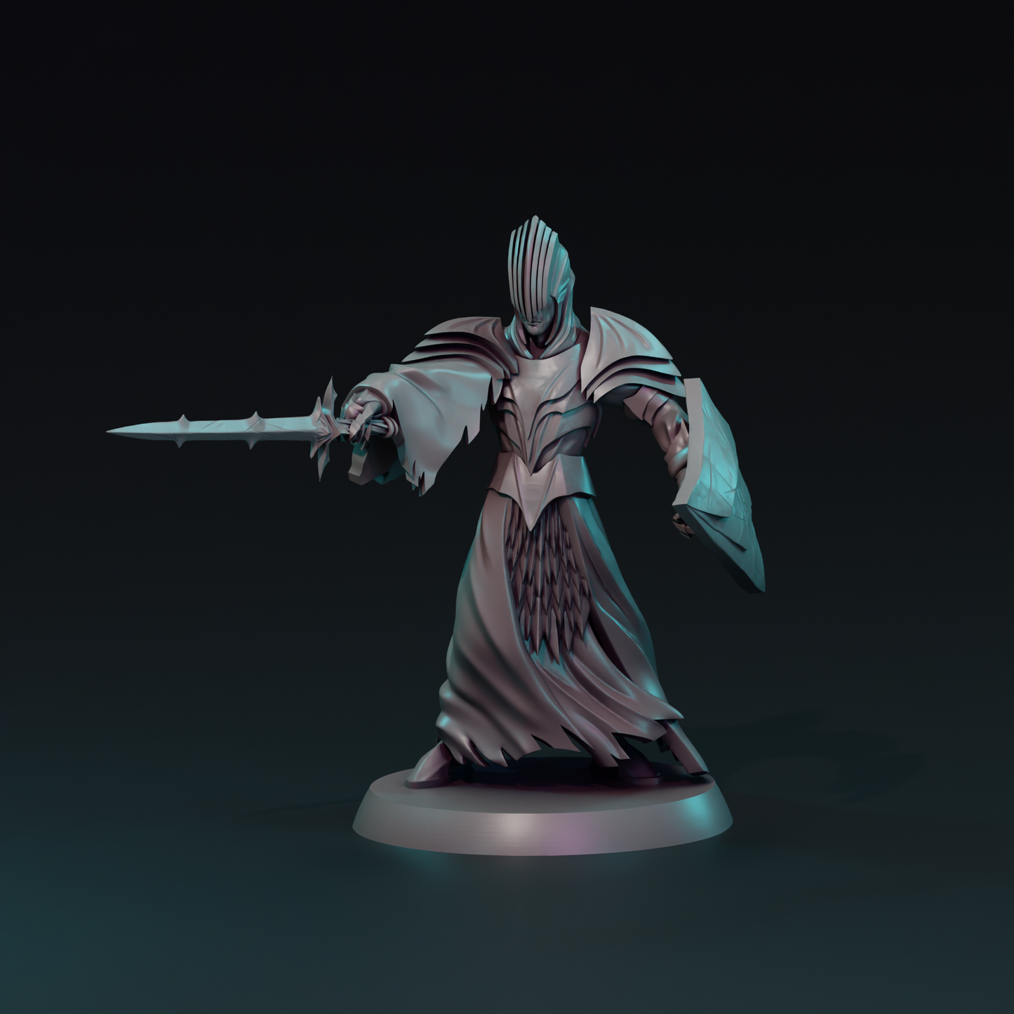 Shadowborn Knights Infantry miniature from Tattles Told 3D, featuring detailed armor and weaponry in pose two for tabletop gaming.