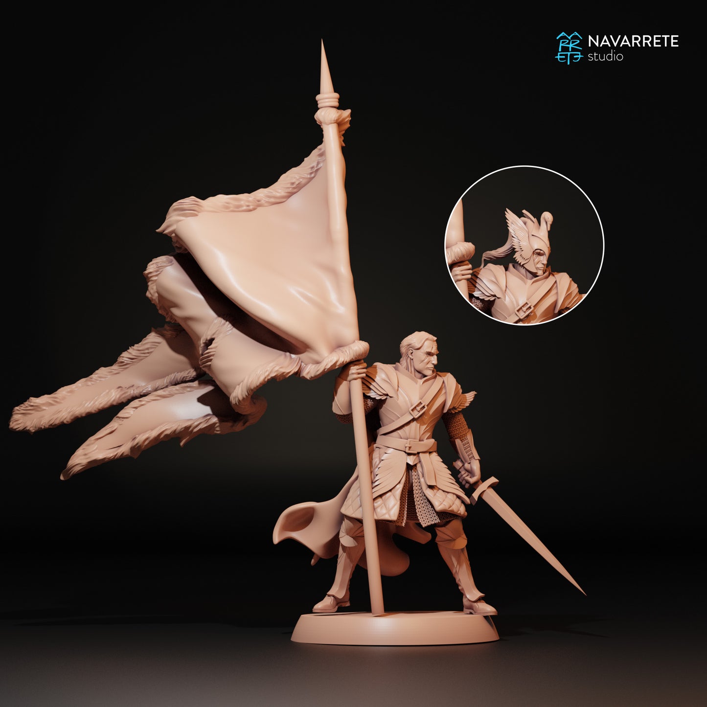 Miniature of Army of the Golden Swan Infantry Warband from Navarrete Studio by Tattles Told 3D, showing detailed tabletop gaming figures.