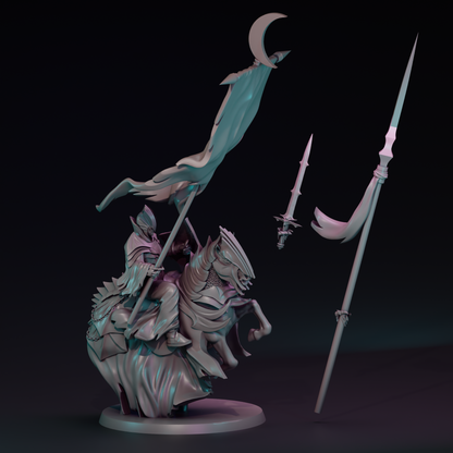 Shadowborn Knights Cavalry miniature from Tattles Told 3D, featuring detailed armor and dynamic pose for tabletop gaming.