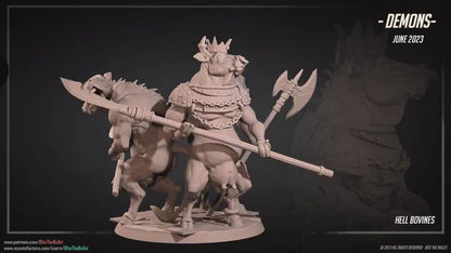 Hell Bovines, Demon Minotaurs | TABLETOP SCALE | TTRPG  Miniature | Bite the Bullet | Unpainted, Unplated Resin 8k
