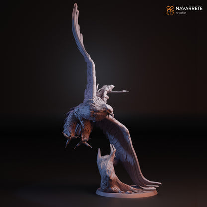 Radalion Wizard Giant Eagle miniature from Tattles Told 3D, detailed tabletop gaming figurine on a scenic base.