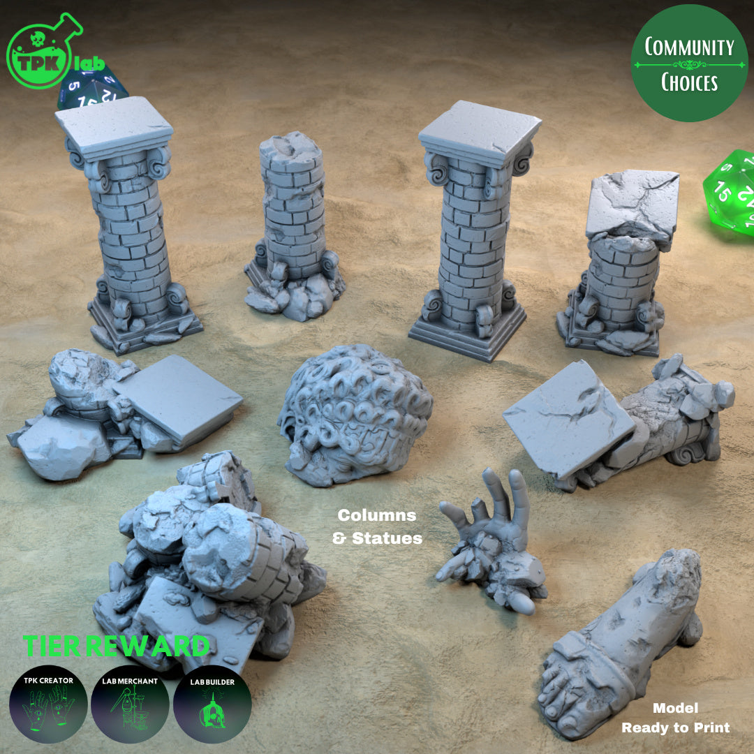Columns and Statue Scatter | Tabletop Gaming Mini | TPKLab - Tattles Told 3D