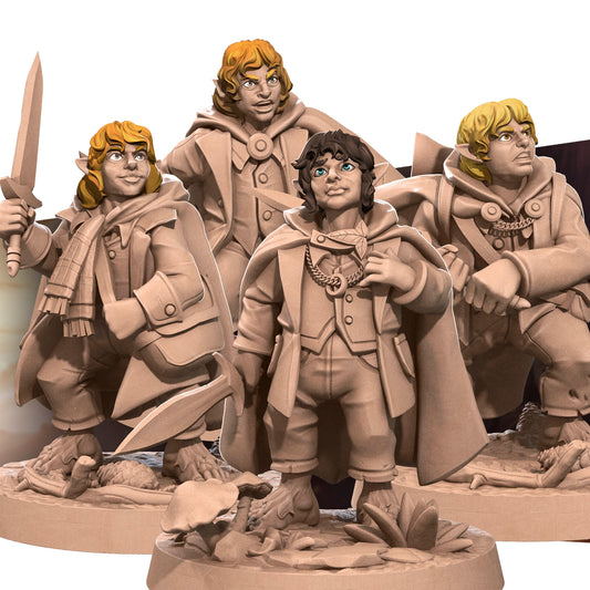 Hobbit Explorers, Halflings Bullet Rings | D&D Miniature TTRPG Character | Bite the Bullet - Tattles Told 3D