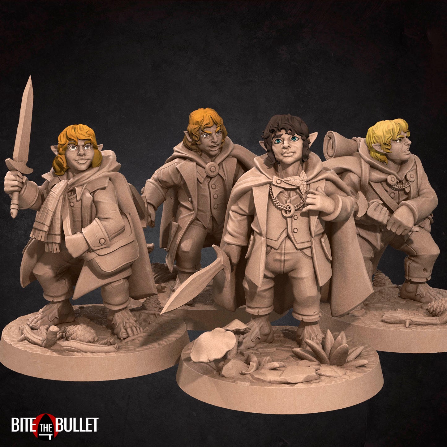 Hobbit Explorers, Halflings Bullet Rings | D&D Miniature TTRPG Character | Bite the Bullet - Tattles Told 3D