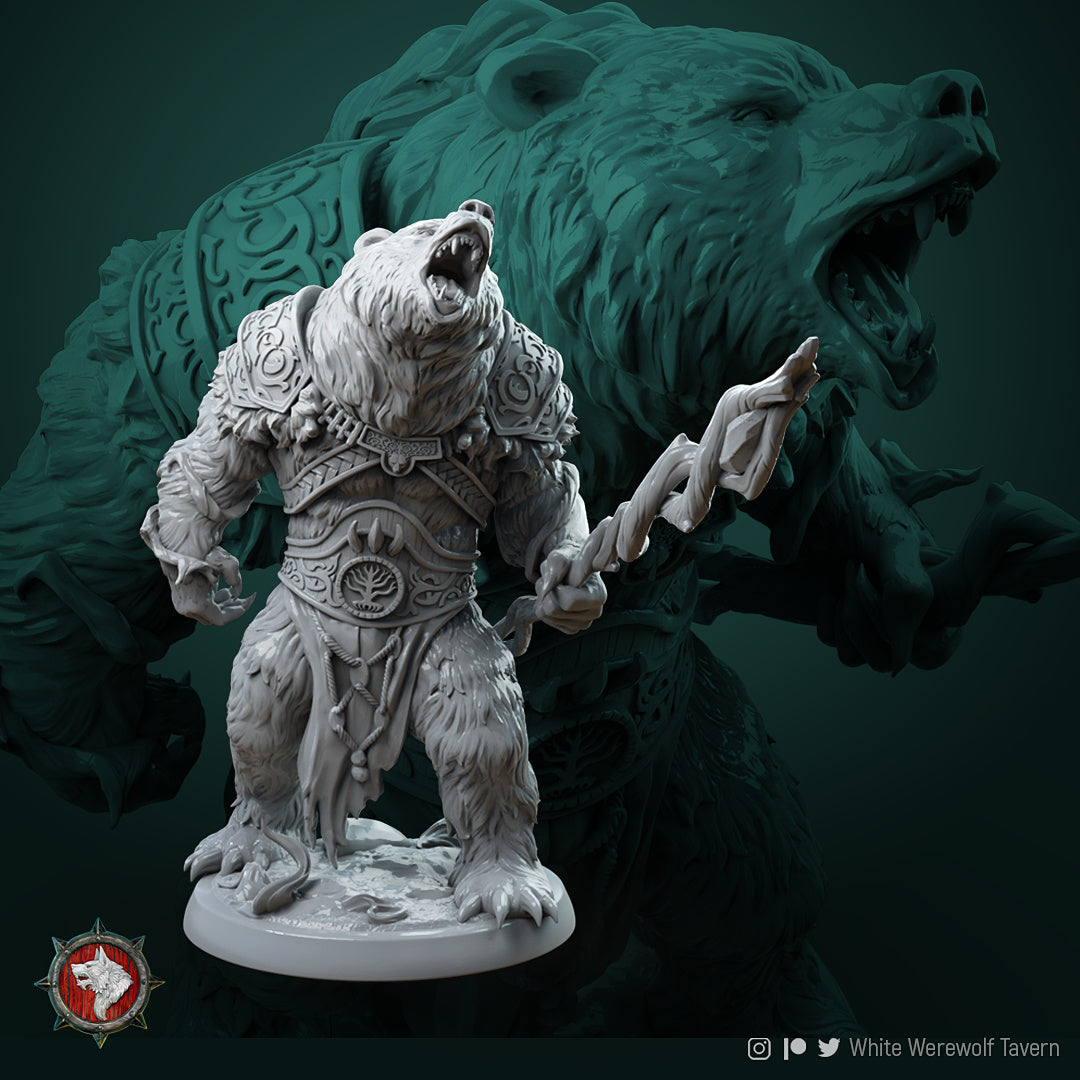 Rafinus Ursa Grim Grip, Druid Wild Shape Bear | Gaming or Display Miniature | White Werewolf Tavern
