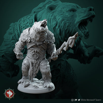 Rafinus Ursa Grim Grip, Druid Wild Shape Bear | Gaming or Display Miniature | White Werewolf Tavern