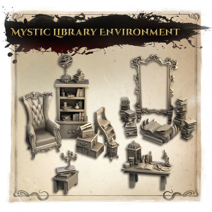 Wicked Hills Asylum Mystic Library Environment Set | D&D TTRPG Miniature | Great Grimoire