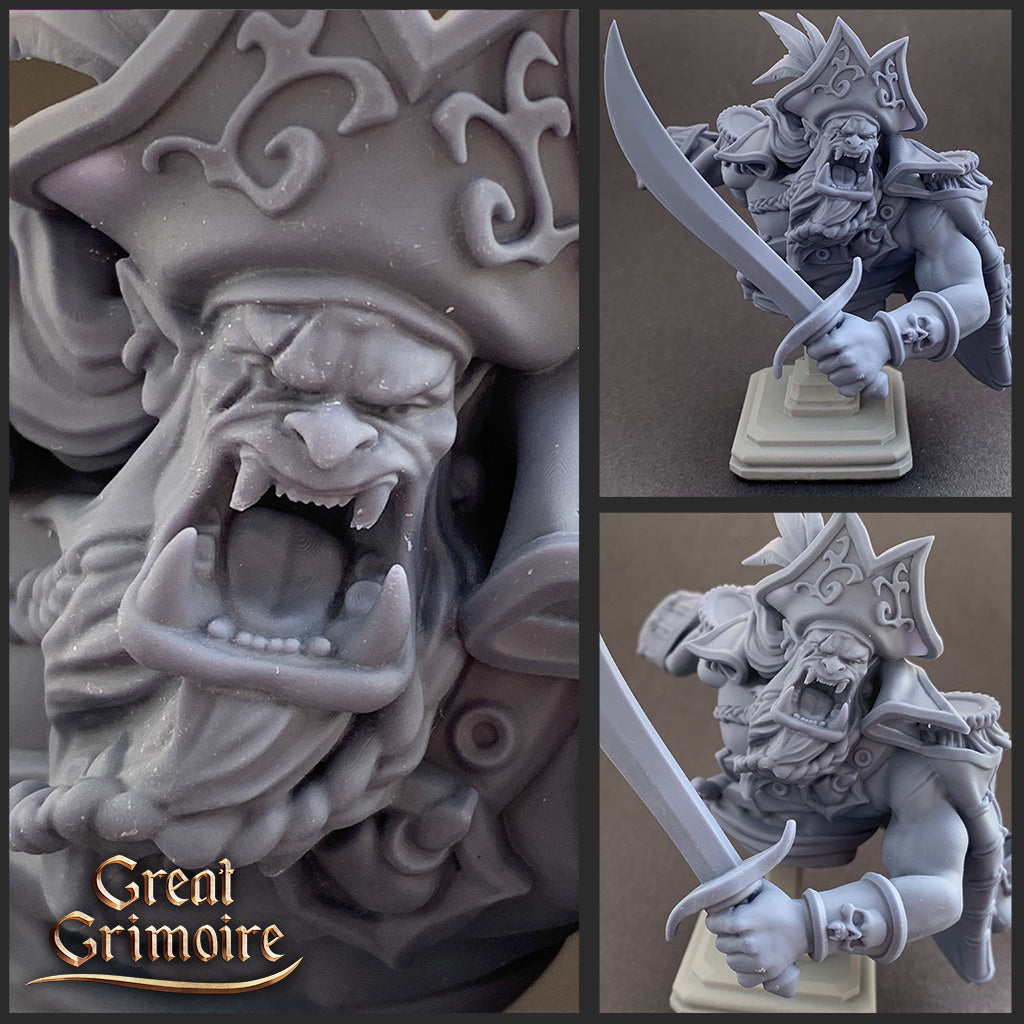 Scarred Orc Pirate and Abyssal Monster | Tides of the Abyss | D&D TTRPG Miniature | Great Grimoire