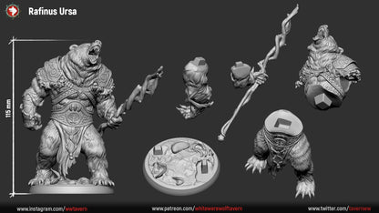 Rafinus Ursa Grim Grip, Druid Wild Shape Bear | Gaming or Display Miniature | White Werewolf Tavern