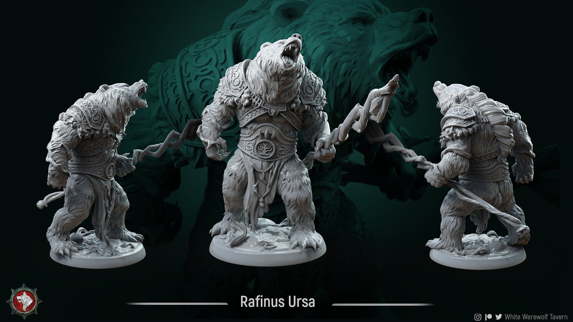 Rafinus Ursa Grim Grip, Druid Wild Shape Bear | Gaming or Display Miniature | White Werewolf Tavern