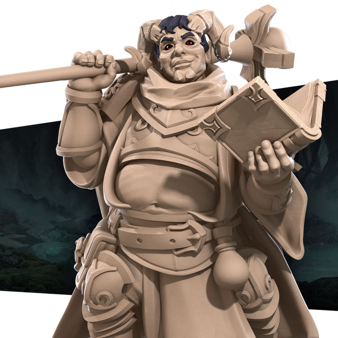 Druida Tiefling con lanza o bastón | Personaje TTRPG en miniatura de D&amp;D | Morder la bala