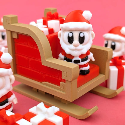 Miniature Flexi Santa and sleigh figure by Tattles Told 3D, featuring detailed Santa in red suit with sleigh accessories.