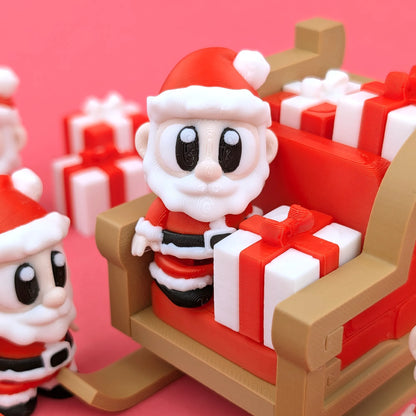 Miniature Flexi Santa with sleigh figurine by Tattles Told 3D, showing festive holiday decor with detailed Santa and sleigh design.