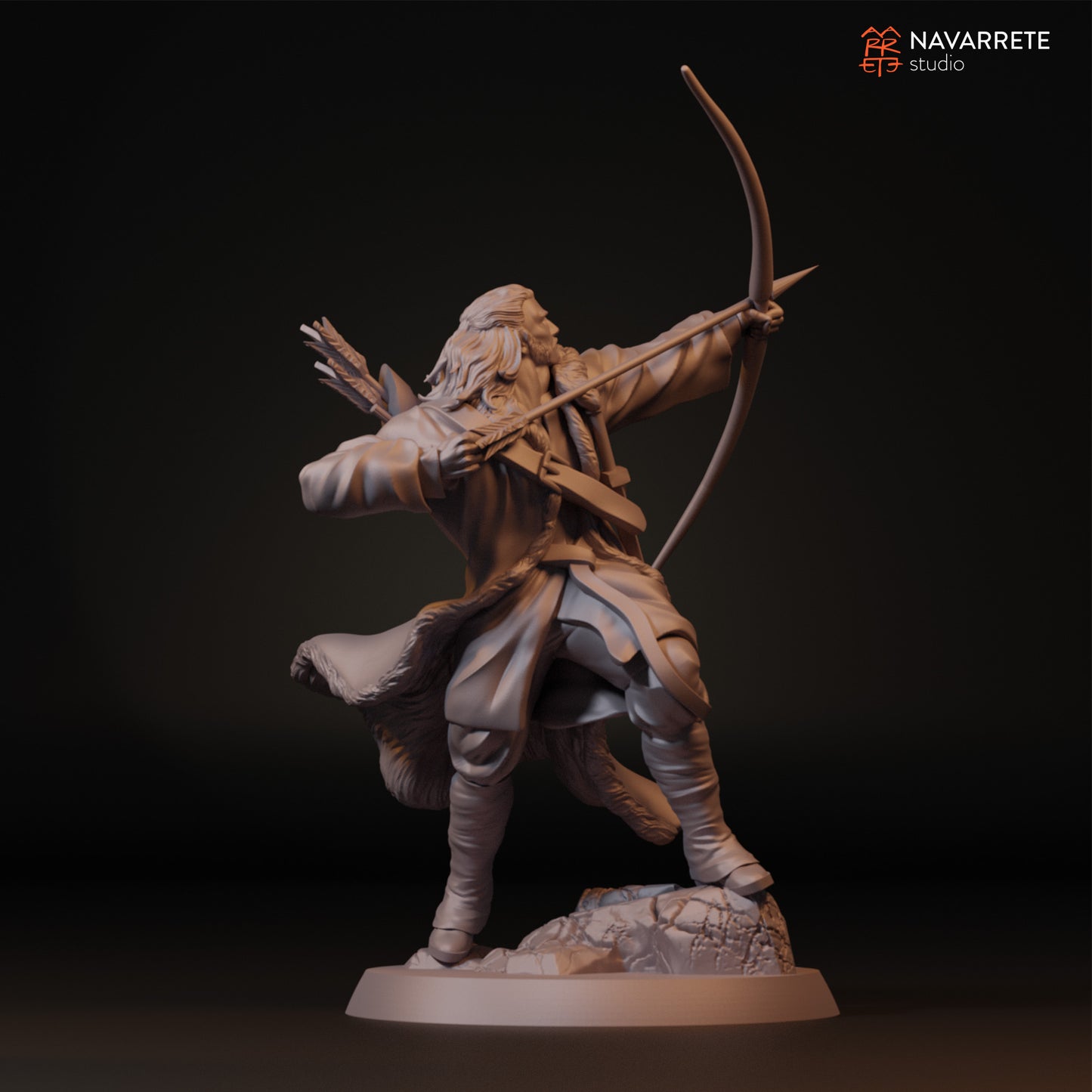 Miniature figure of Sibard the Arrow Rain on foot, from Tattles Told 3D's tabletop gaming miniatures by Navarrete Studio.