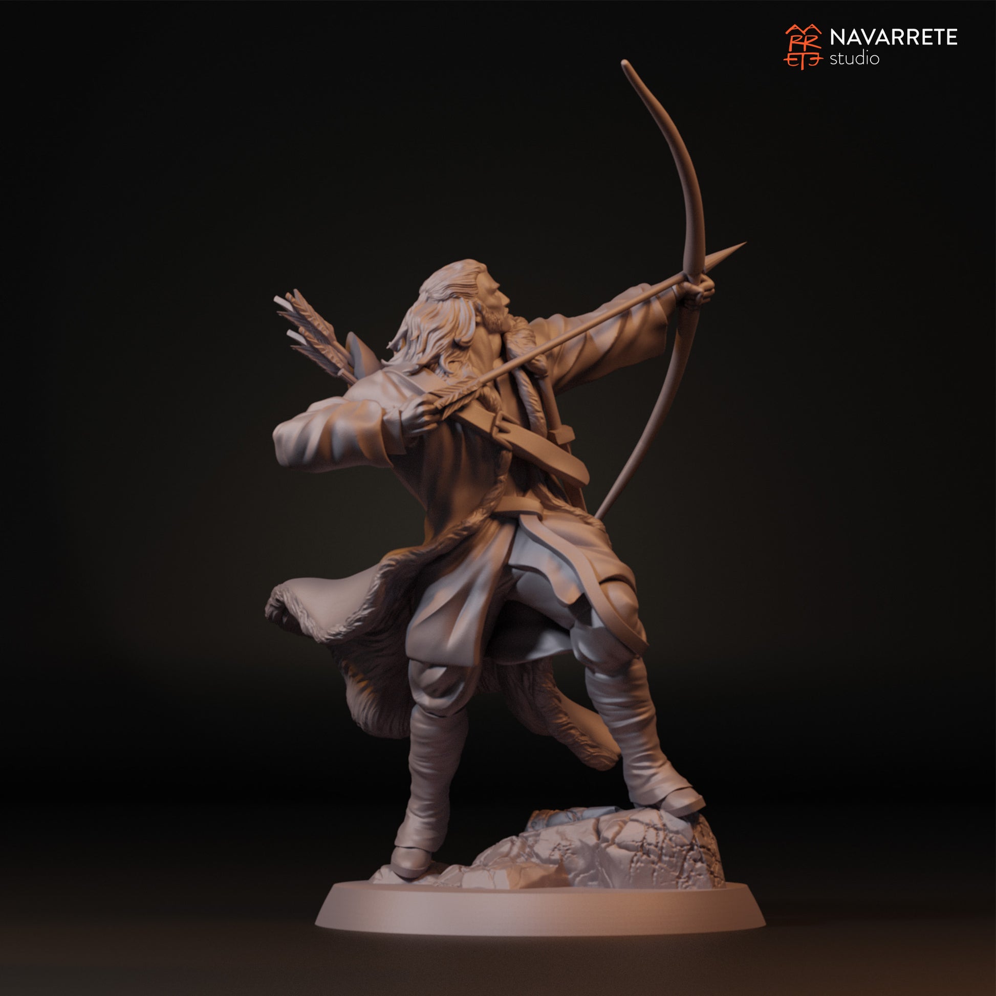 Miniature figure of Sibard the Arrow Rain on foot, from Tattles Told 3D's tabletop gaming miniatures by Navarrete Studio.