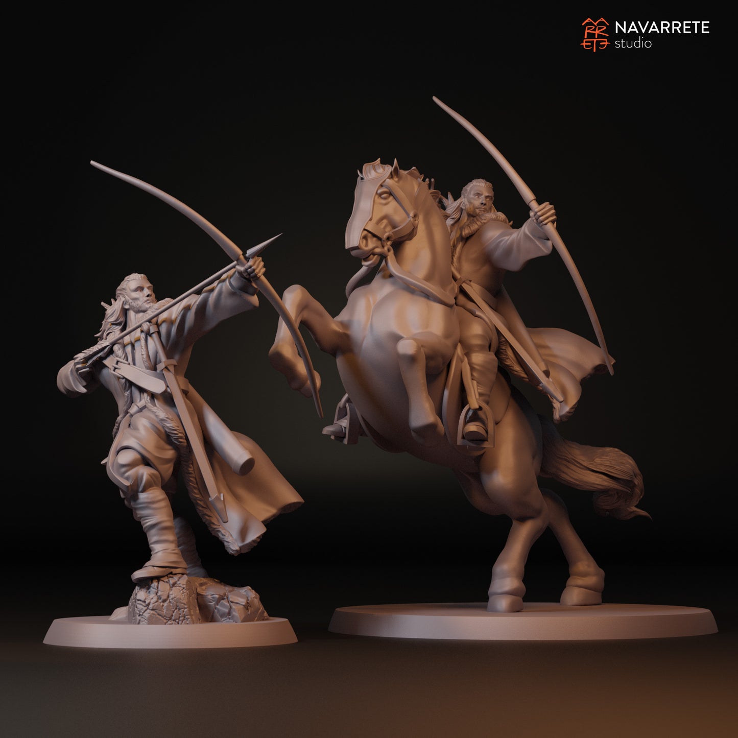 Tattles Told 3D Sibard the Arrow Rain miniature on horseback, detailed tabletop gaming figure from Navarrete Studio.