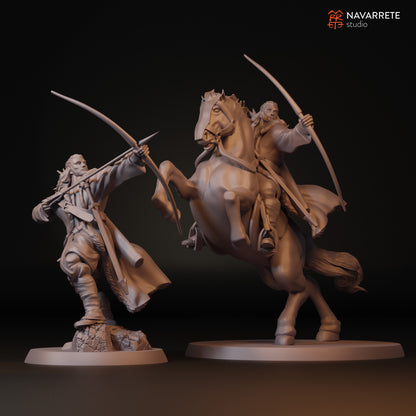 Tattles Told 3D Sibard the Arrow Rain miniature on horseback, detailed tabletop gaming figure from Navarrete Studio.
