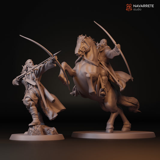 Tattles Told 3D Sibard the Arrow Rain miniature on horseback, detailed tabletop gaming figure from Navarrete Studio.