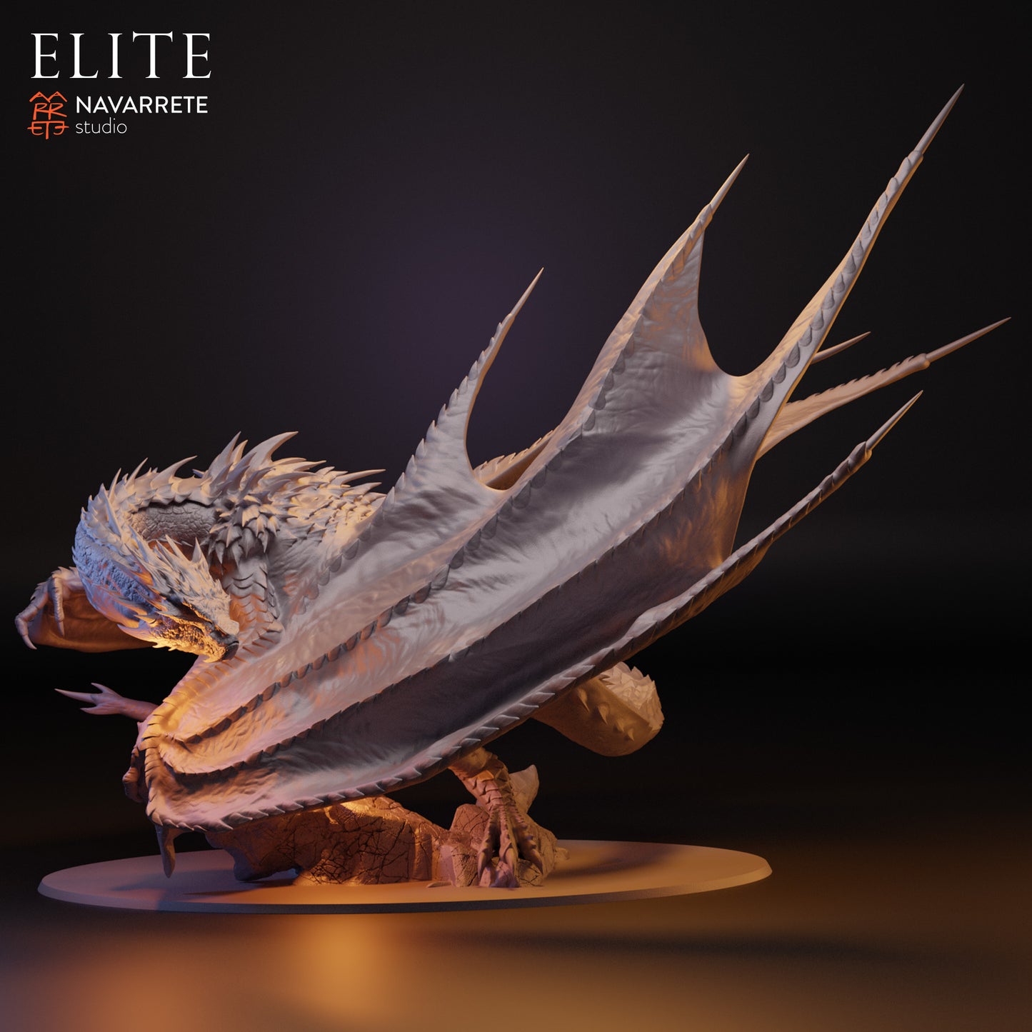 Smarok the Dragon of Greed miniature from Tattles Told 3D, detailed tabletop gaming figure on a display base.