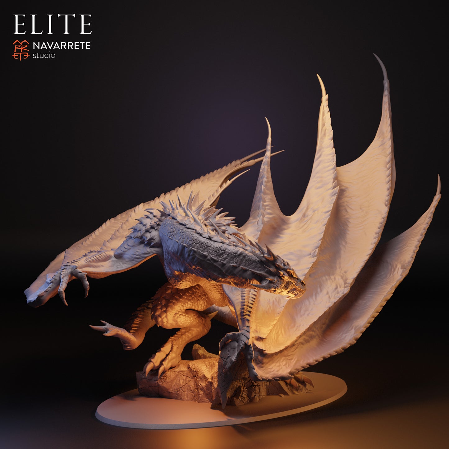 Detailed image of Smarok, the Dragon of Greed tabletop miniature by Tattles Told 3D, showcasing its intricate dragon design.
