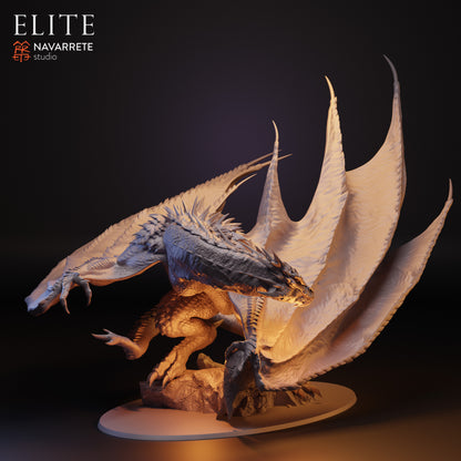 Detailed image of Smarok, the Dragon of Greed tabletop miniature by Tattles Told 3D, showcasing its intricate dragon design.