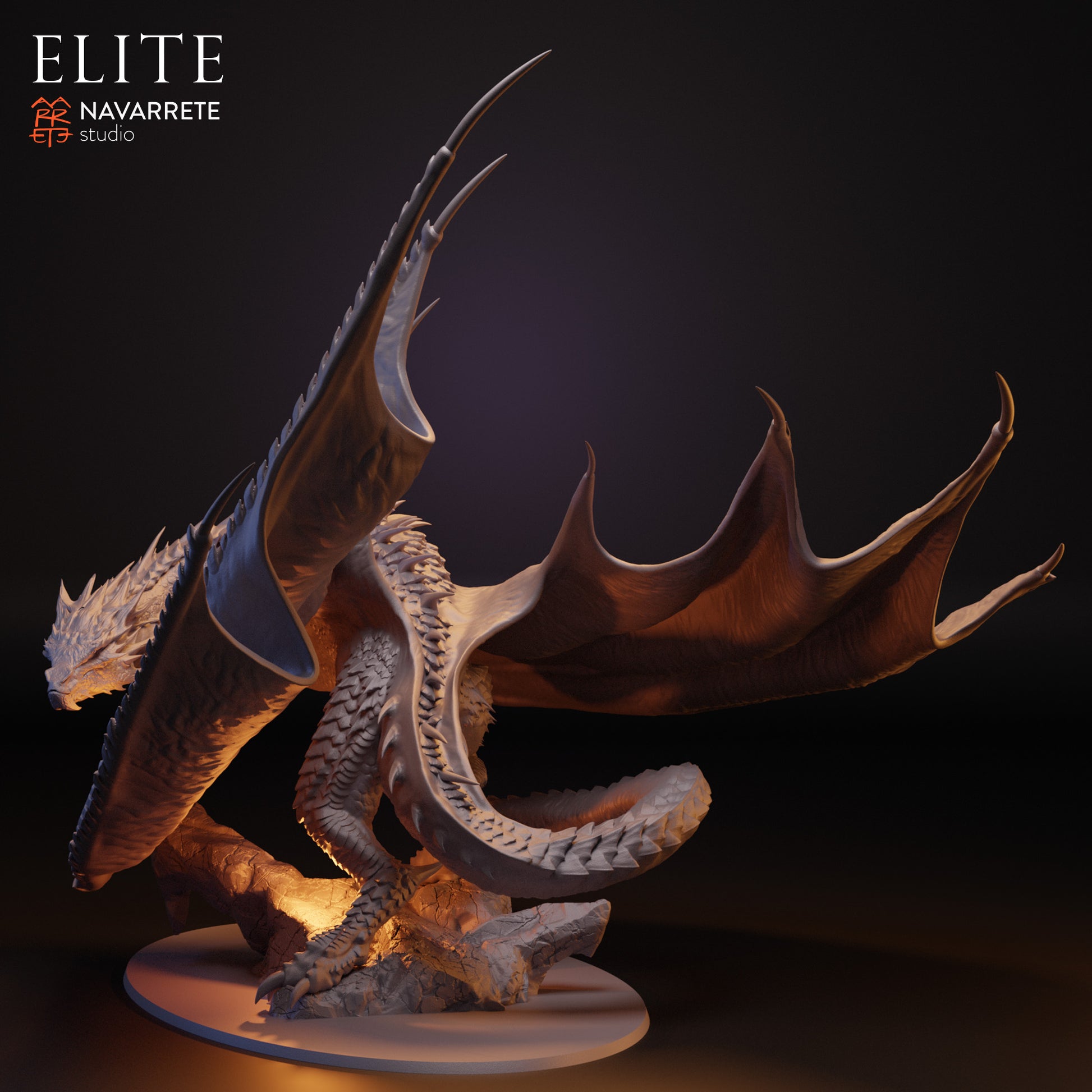 Detailed image of Smarok, the Dragon of Greed miniature from Tattles Told 3D, displayed on a tabletop with intricate details.