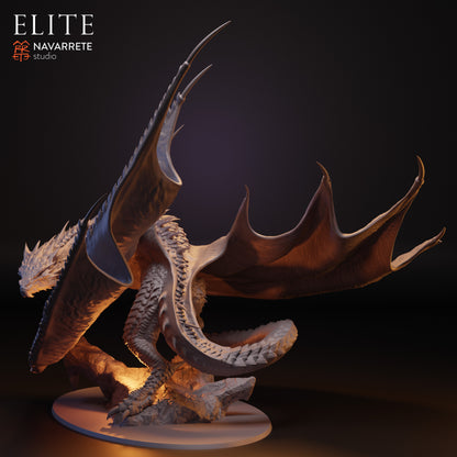 Detailed image of Smarok, the Dragon of Greed miniature from Tattles Told 3D, displayed on a tabletop with intricate details.