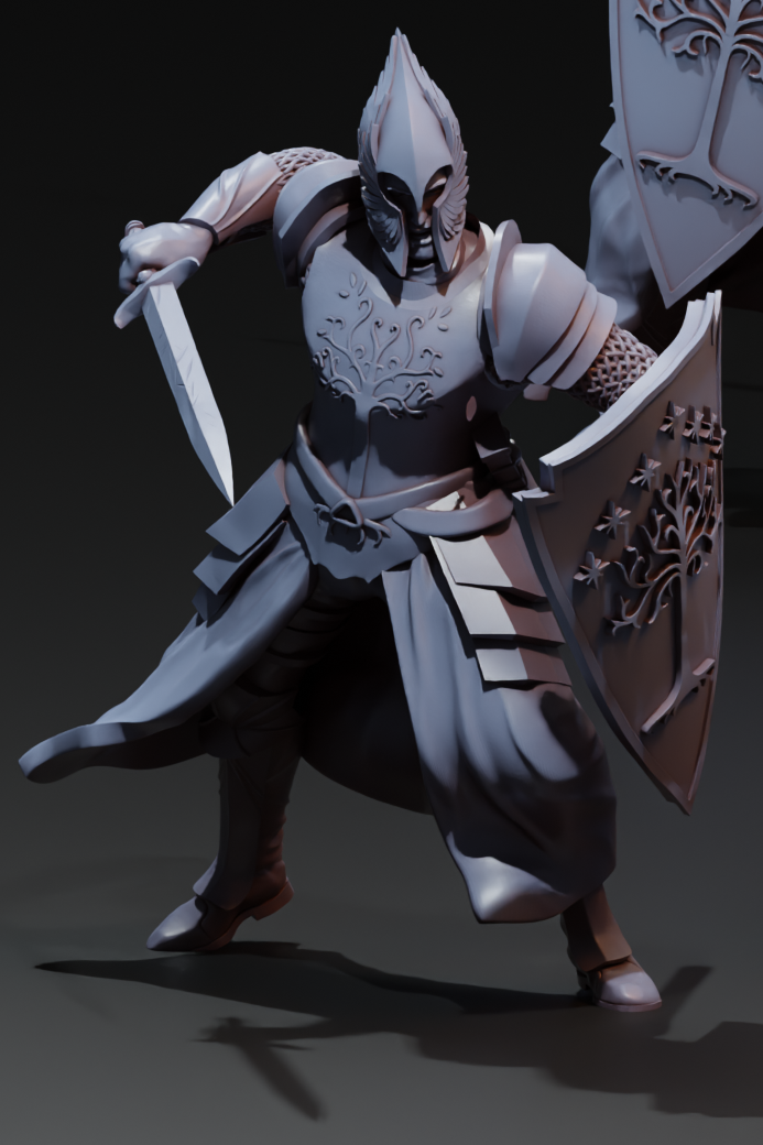Detailed image of a Tattles Told 3D Army of the King infantry warband miniature by Navarrete Studio, depicting a soldier in armor.