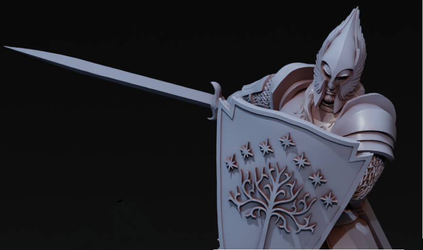 Detailed image of a Tattles Told 3D Army of the King infantry warband miniature by Navarrete Studio, depicting a soldier in armor.