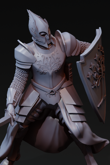 Detailed image of an Army of the King infantry miniature by Tattles Told 3D, showing a soldier in armor with weapon ready.