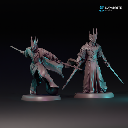 Spectral-themed tabletop gaming miniature of The Dark Lieutenant by Tattles Told 3D, featuring detailed armor and ghostly design.