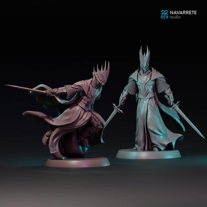 Spectral-themed tabletop gaming miniature titled The Dark Lieutenant by Tattles Told 3D, featuring detailed ghostly armor and weaponry.