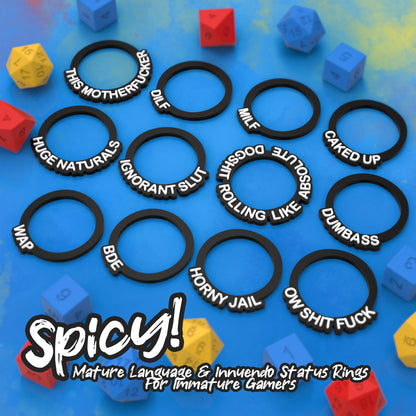 12 Spicy Novelty Status Rings | D&D TTRPG Game Accessory | Found Family Adventurecrafts
