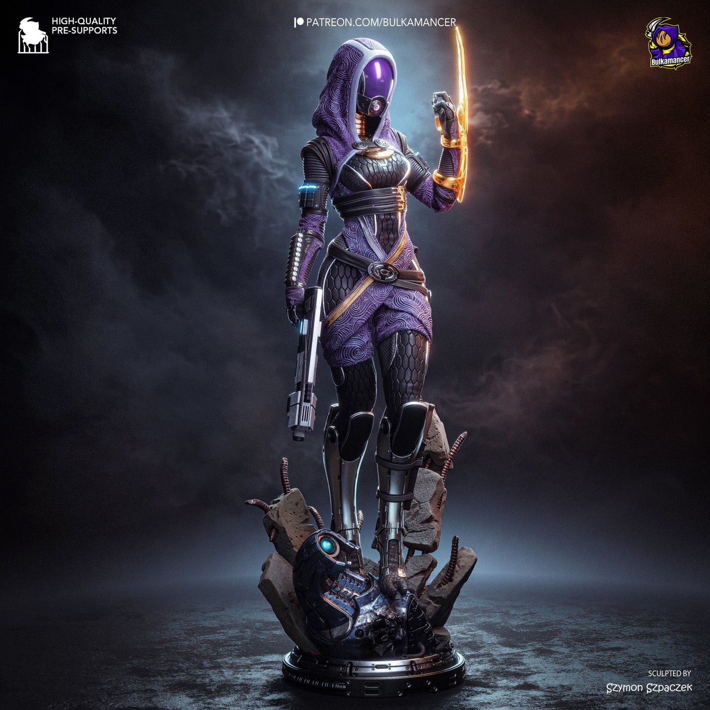 Colorful Resin Garage Kit figure of Synth Hunter by Tattles Told 3D, featuring detailed sculpting and vibrant paintwork.