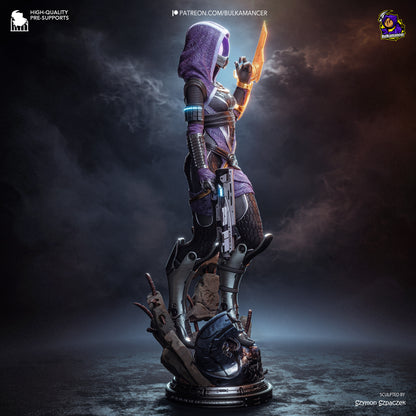 Colorful resin garage kit figure of Synth Hunter by Tattles Told 3D, showcasing intricate sculpt details and vibrant paintwork.