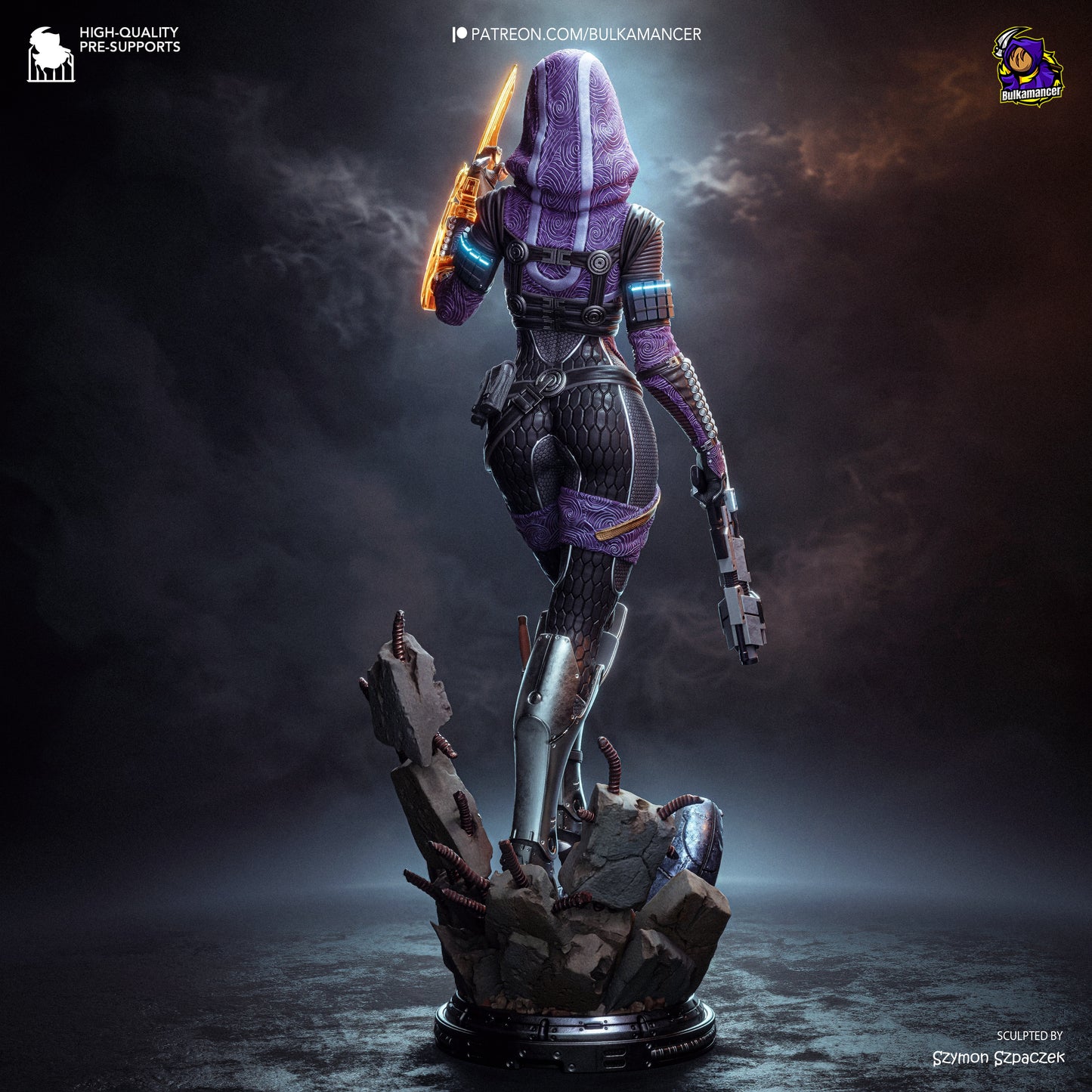 Colorful Synth Hunter resin garage kit figure by Tattles Told 3D, featuring detailed sculpting and vibrant paintwork.