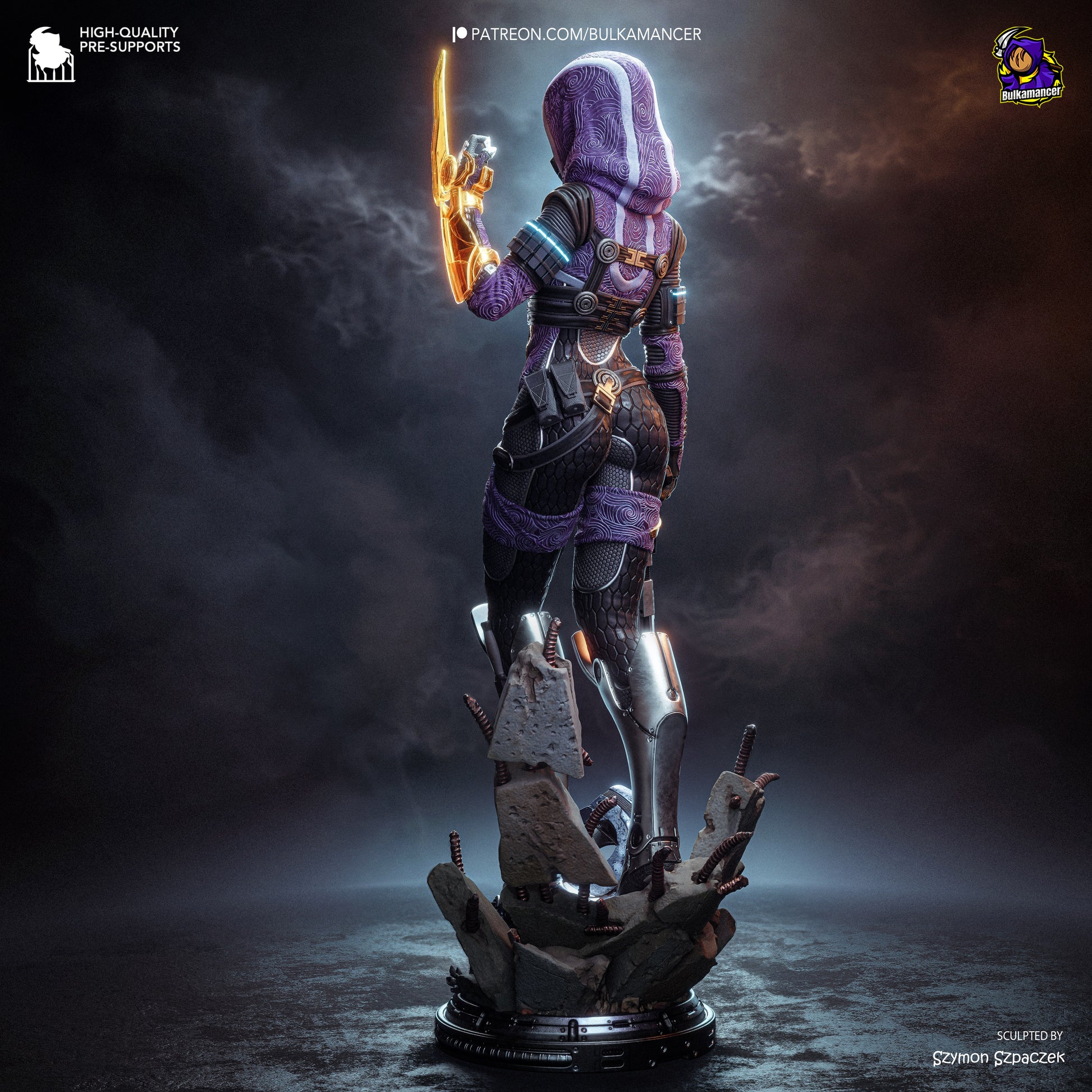 Colorful Synth Hunter resin garage kit figure by Tattles Told 3D, featuring detailed sculpting and vibrant paintwork.