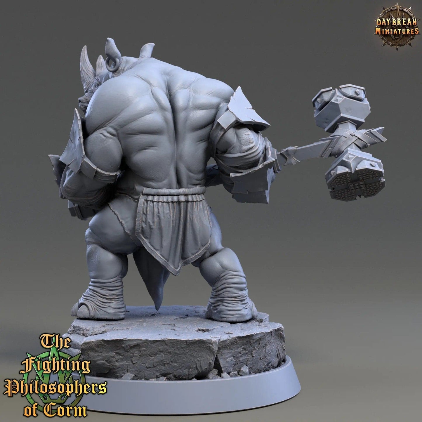 Brontinus Clubber, Rhinofolk Warrior | TTRPG Miniature | Daybreak Miniatures - Tattles Told 3D