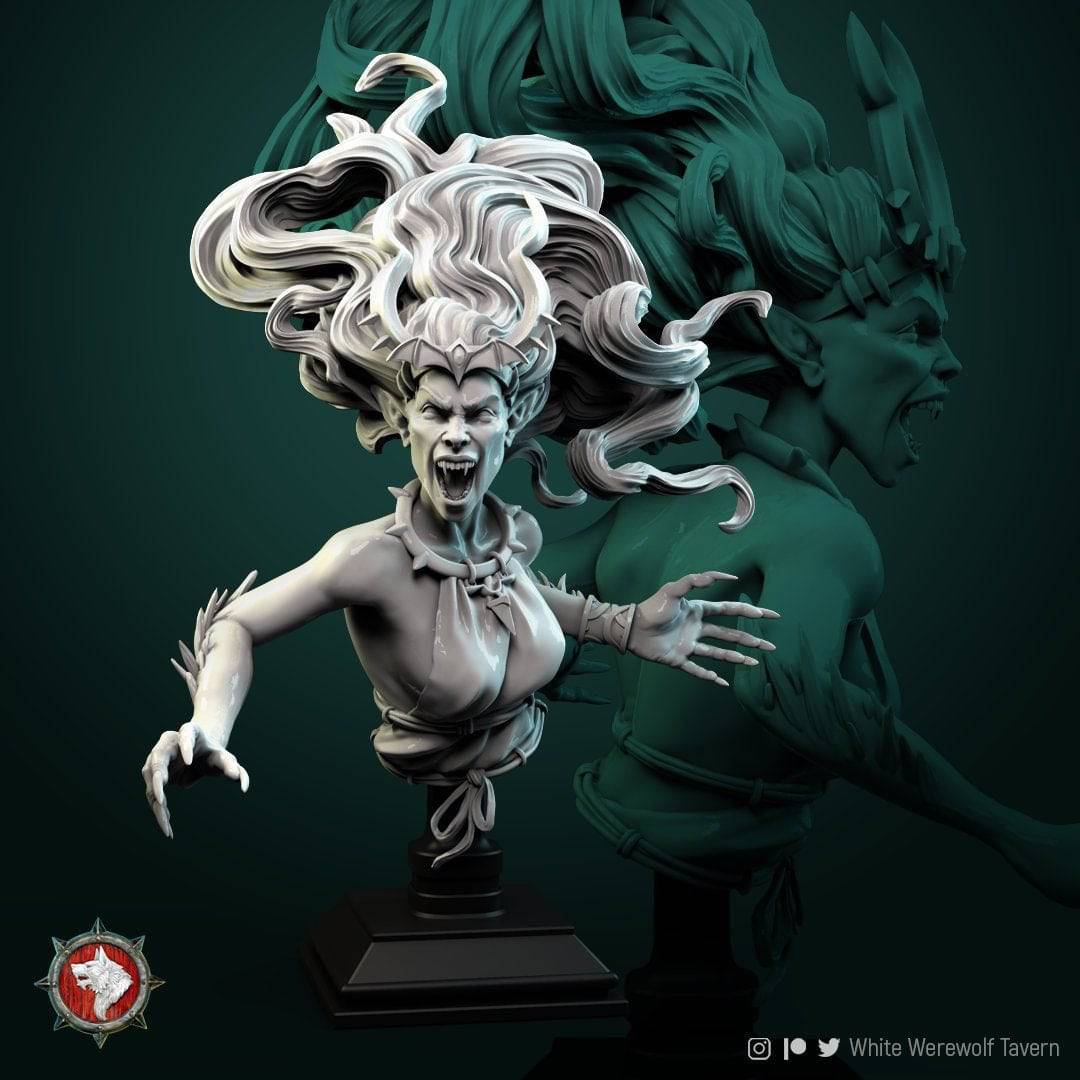 Mad Gallarta | Miniature Bust | White Werewolf Tavern - Tattles Told 3D