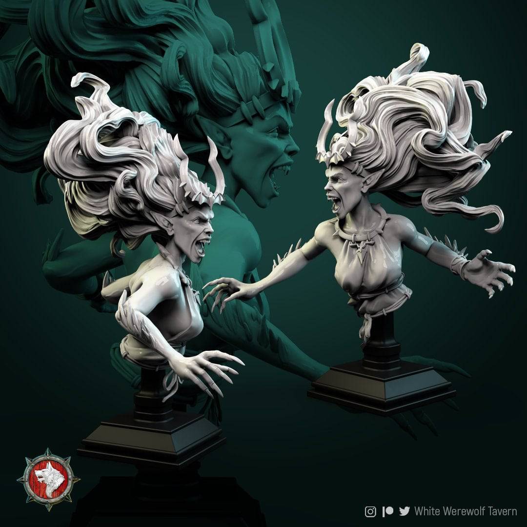 Mad Gallarta | Miniature Bust | White Werewolf Tavern - Tattles Told 3D