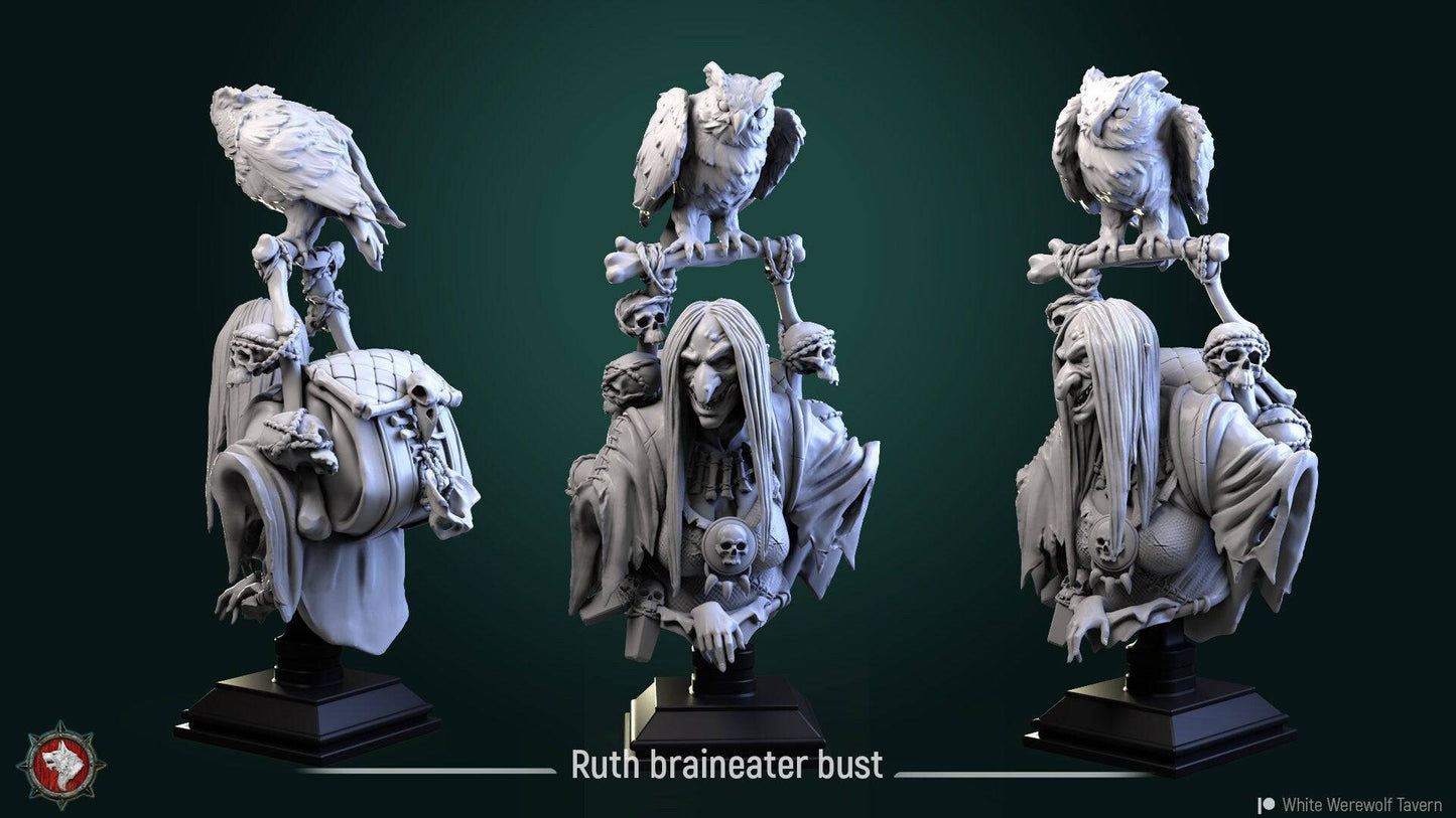 Ruth Braineater, Hag Witch | DnD Character Miniature Bust | White Werewolf Tavern - Tattles Told 3D